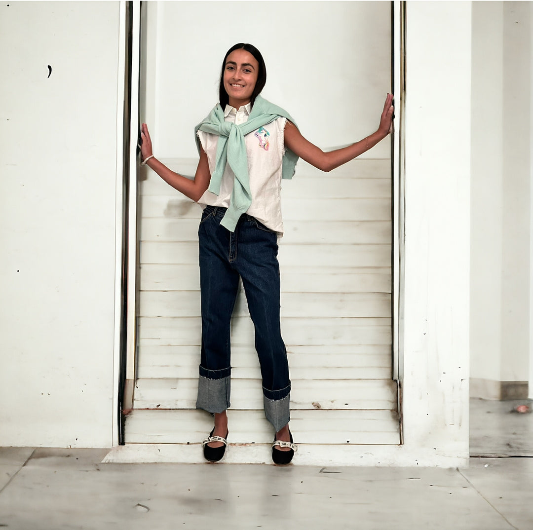 Vintage Sleeveless Button Down Shirt with Unicorn Patch